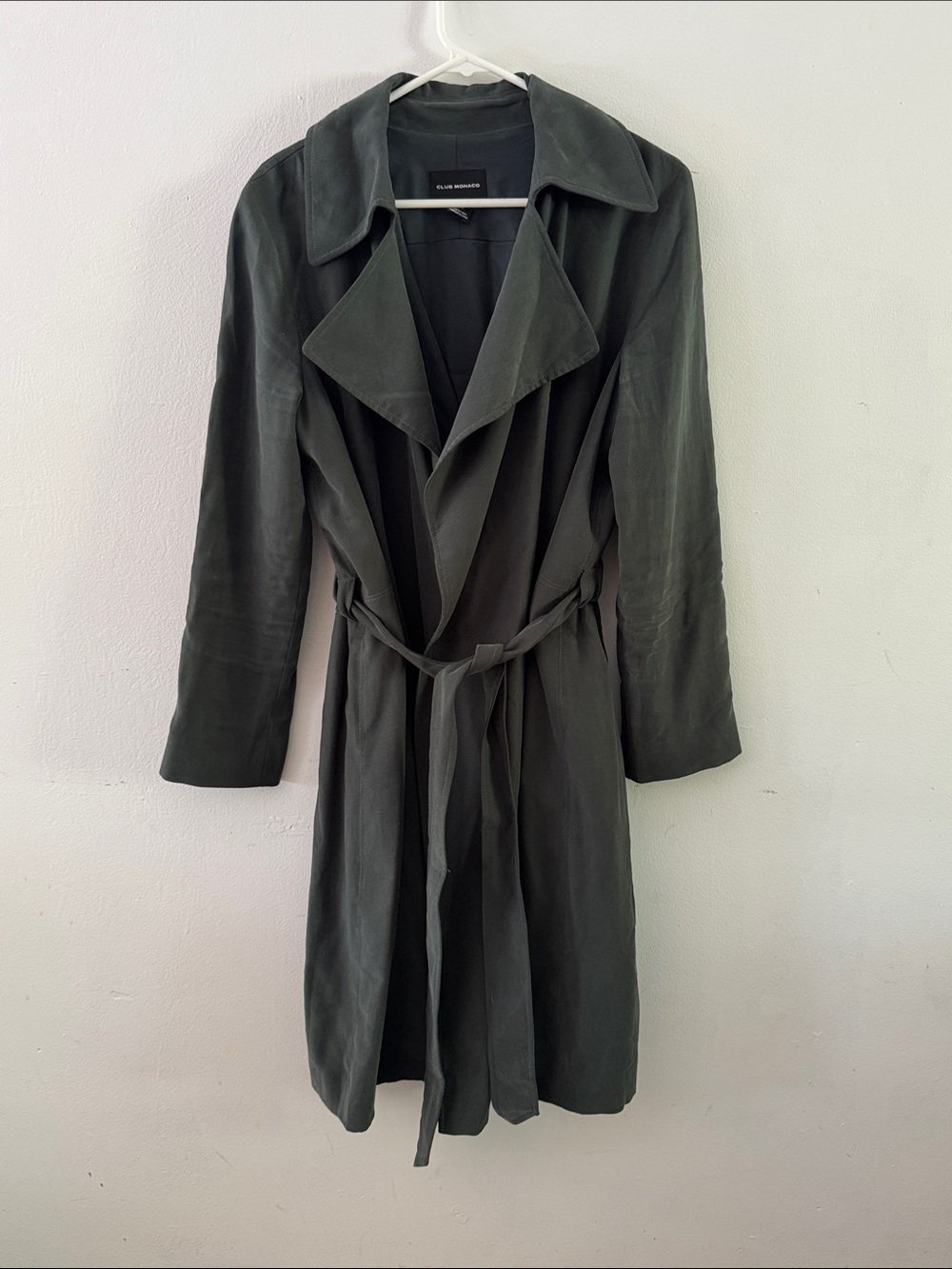 Club Monaco Dark Forest GreenTrench Coat with Belt Sz L